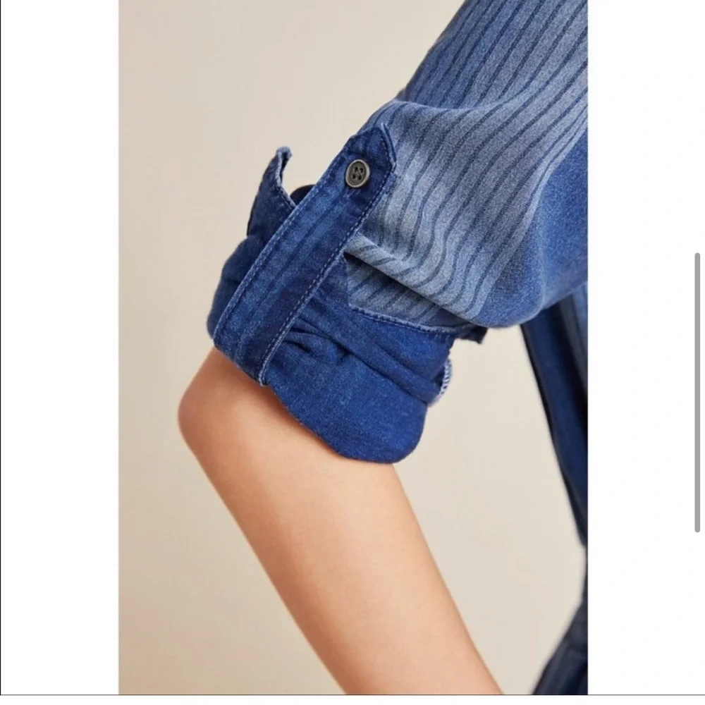 Anthropologie Cloth & Stone Laney Chambray Jumpsuit Striped Pants Jumpsuit XL - Picture 3 of 14